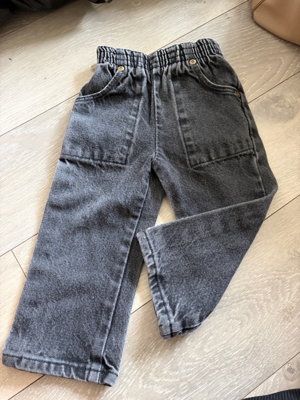 Kids Elastic-Waist Charcoal Gray Denim Jeans